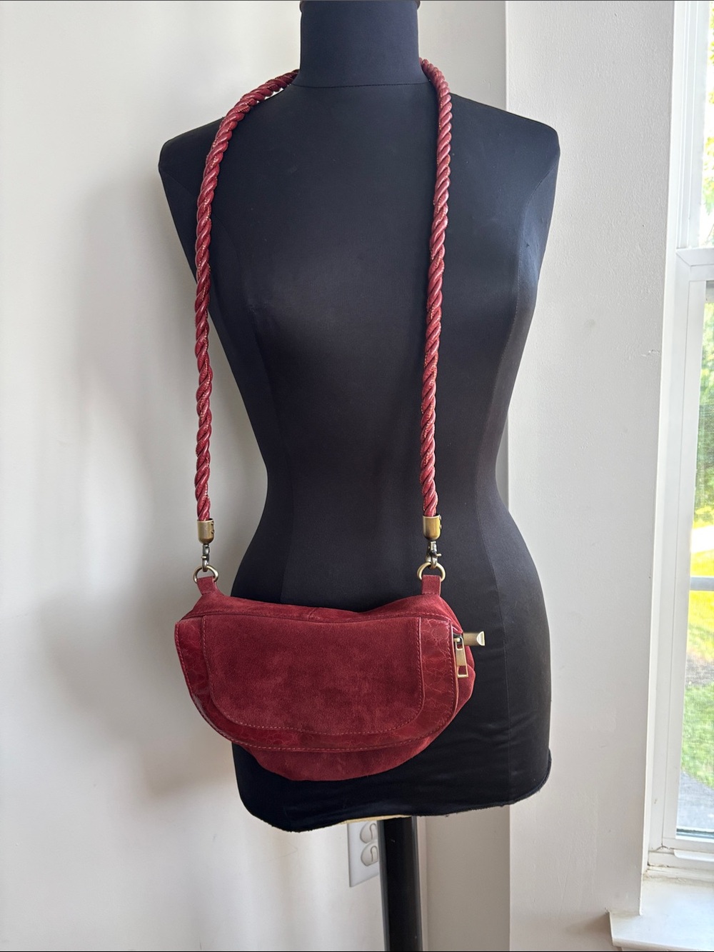 Anthropologie Suede Crossbody Bag in Deep Red